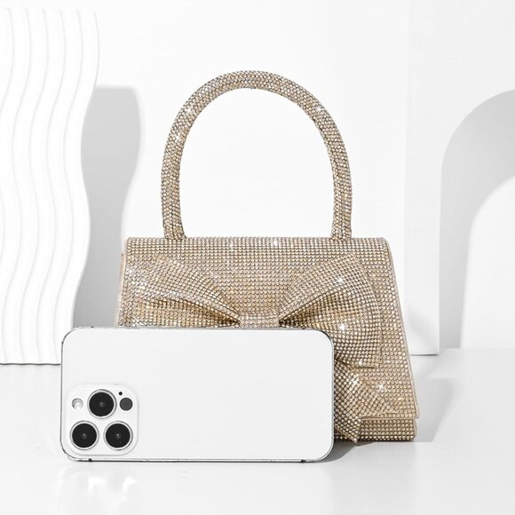 Evening Clutch Purse for Women Sparkly Bow Glitter Wedding Party Shoulder Bag - Picture 4 of 9